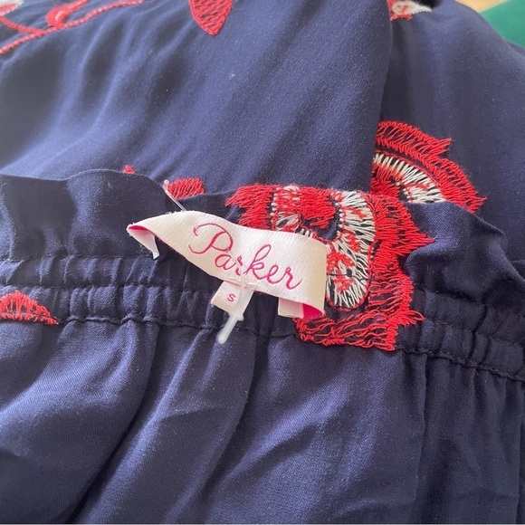 Parker Blue Multi Cotton Floral Paisley Embroidered Tie Strap Jillian Blouse EUC - Picture 6 of 9